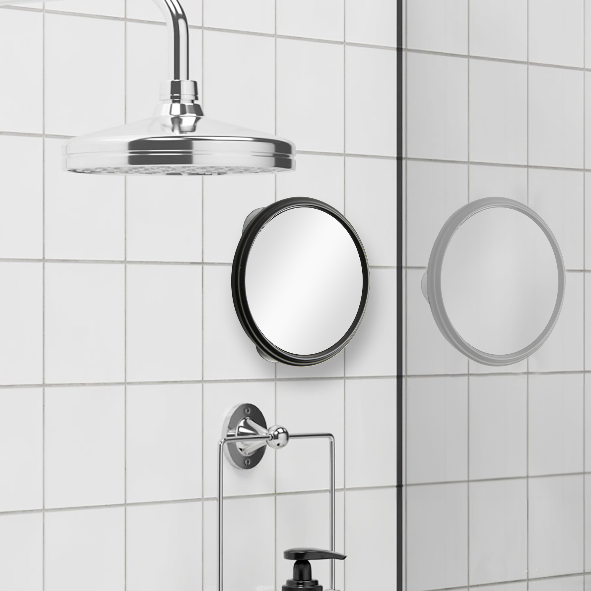 Era Shire Suction Fogless Mirror with Suction Cups, Black 6in Diameter
