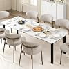 Rectangular Dining Table for 6-8 People, 78.7” Long Kitchen Table with Irregular Curved Edge, 15mm MDF Desktop & Metal Frame, Waterproof Scratch-Resistant Dining Room Table for Home Office,White