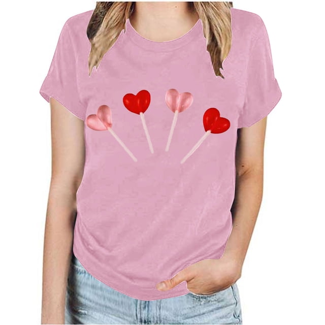 Meichang T-Shirts de la Saint-Valentin pour Femmes, T-Shirts Graphiques Cœur d'Amour Doux, Manches Courtes, Col Rond Décontracté, Coupe Ample, Cadeaux de la Saint-Valentin pour Femmes