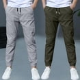 thumbnail image 2 of Hurxie Deals 2Pc Boys Cargo Pants Cotton Linen Drawstring Sweatpants Dark Gray,11 Year, 2 of 8