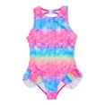 thumbnail image 3 of Girls One Piece Mermaid Swimsuit Open Back Swimwear with Ruffled Hem Bathing Suit Pink 11-12, 3 of 5