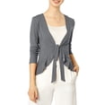 thumbnail image 2 of INSPIRE CHIC Women's Tie Front Long Sleeve Ruffled Hem Open Front Knit Cardigan S Grey, 2 of 8