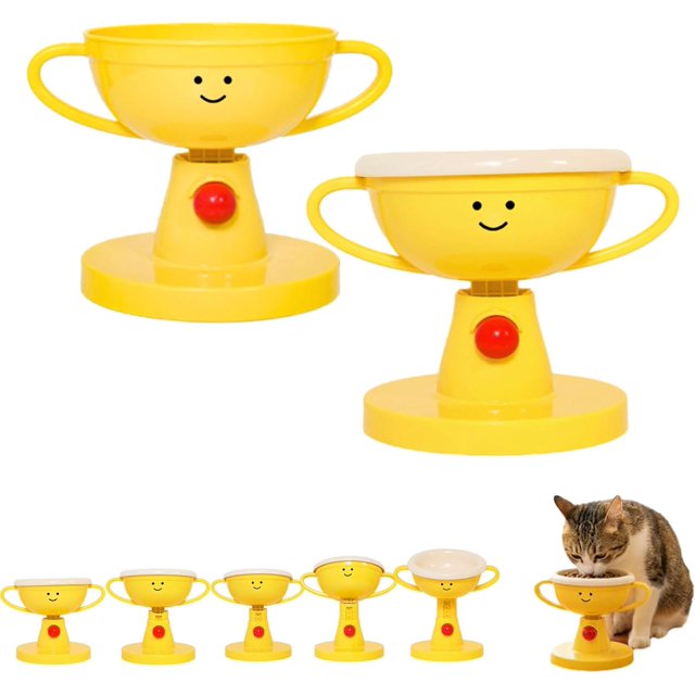 Bol pour Chat Réglable, Gamelle Surélevée à 30° avec Support Incliné Surélevé/gamelles Empilables/cinq Niveaux de Hauteur Réglables pour Chats et Chatons, Ensemble Ergonomique de Distributeur de Nourriture et d'Eau pour Animaux (ABS+céramique)