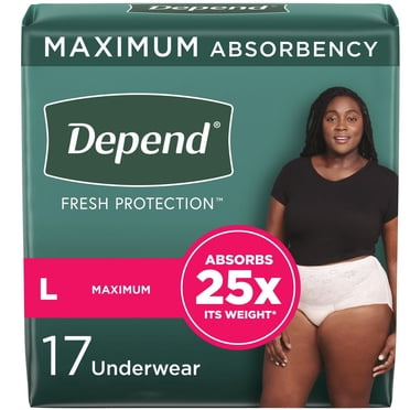 Sous-vêtement d’incontinence Depend Fresh Protection pour femmes adultes, jetable, degré d’absorption maximal, grande taille, rose fard, 17 unités