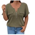thumbnail image 2 of Offres jusqu'à 70 % de Réduction! Hauts d'Été pour Femmes 2024 Grande Taille Mode Printemps/ Couleur Unie Col Rond Manches Courtes Chemise Décontractée Cadeau pour Femmes en Solde, 2 of 4