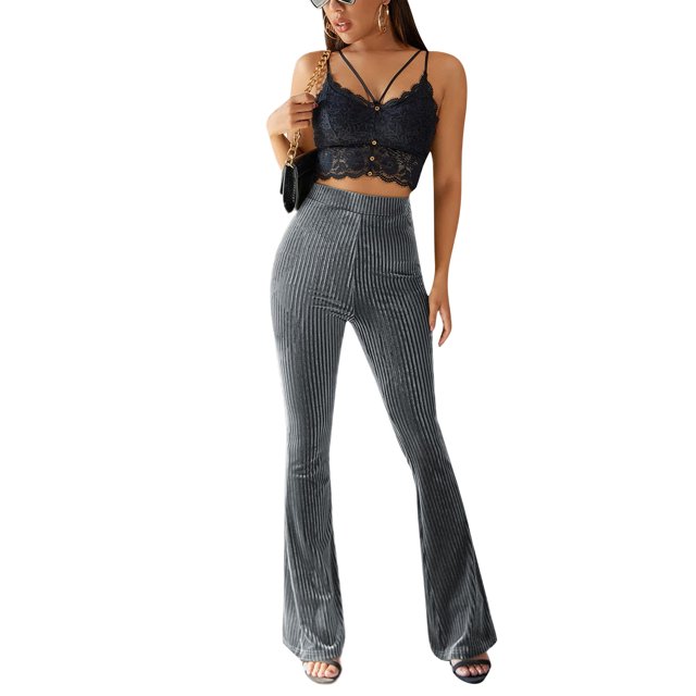 Wangsaura Women's Bootcut Yoga Pants Tummy Control Bootleg Velvet Sweatpants