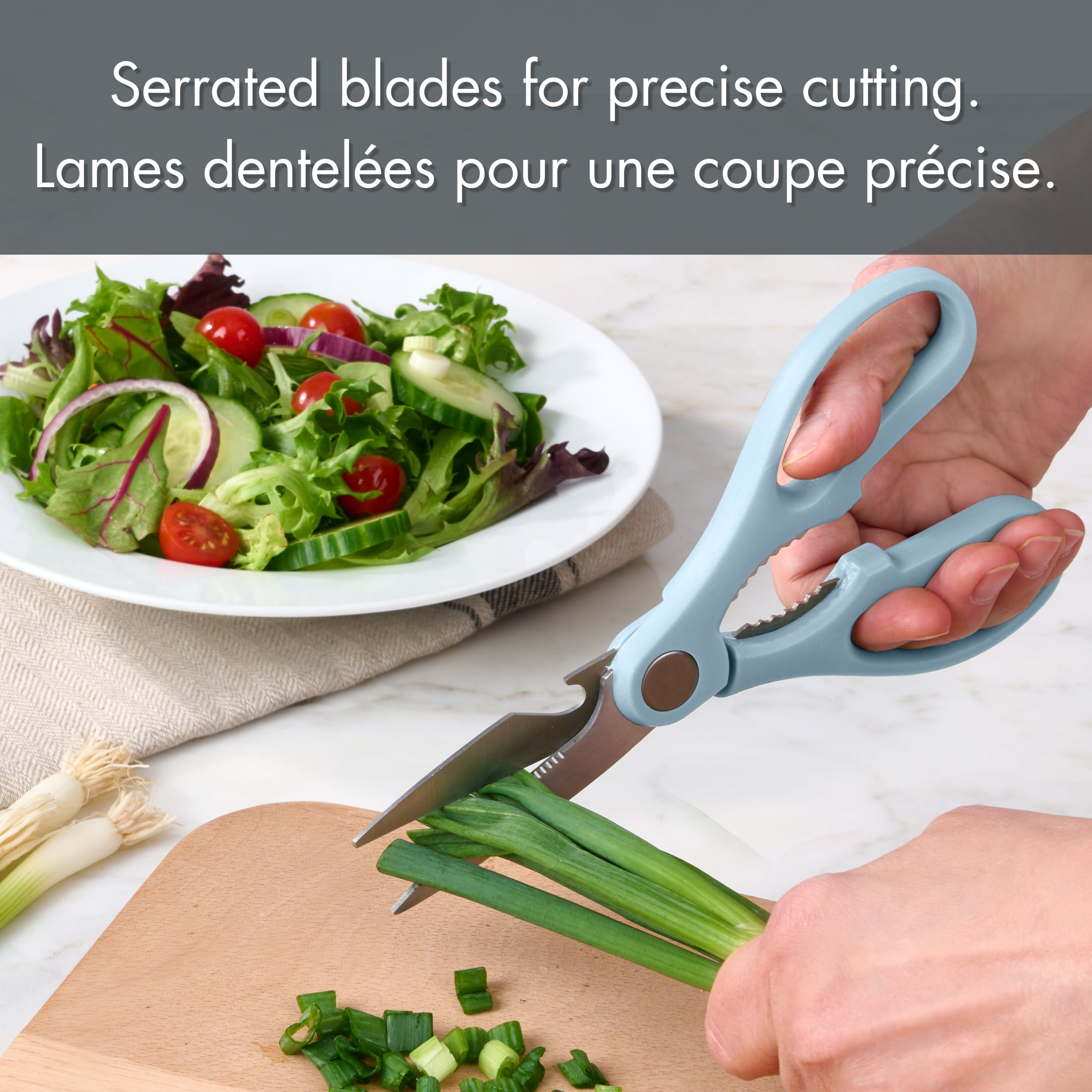 Ciseaux de cuisine Mainstays avec lames en acier inoxydable, décapsuleur et casse-noix intégrés, 19 cm, Bleu