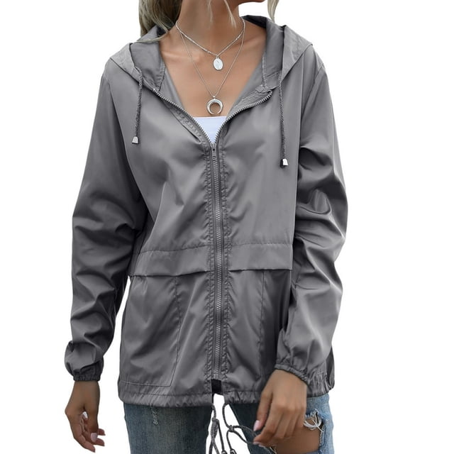 Women‘s Waterproof Spring Jacket Zipper Fully Taped Seams Rain Coat Spring Autumn Parka (Dark Gray XL)