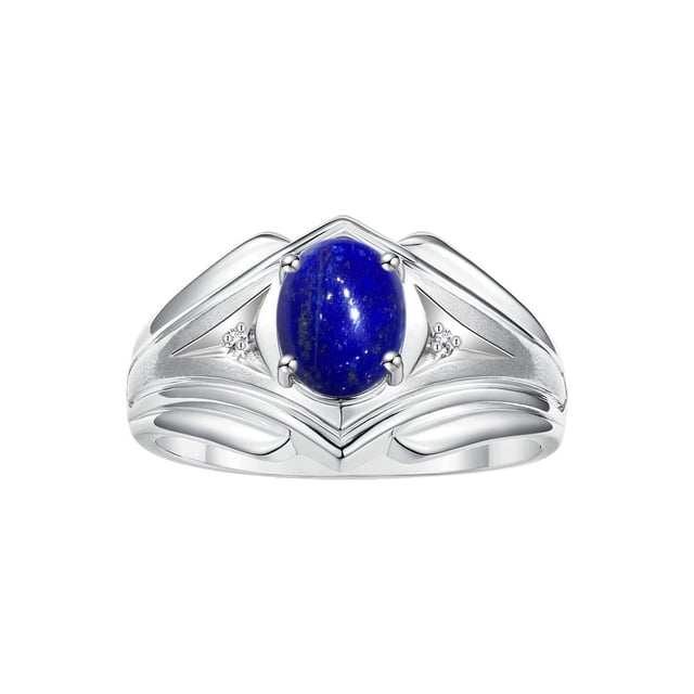 RYLOS Men's Rings Sterling Silver Rings Classic Designer Style 9X7MM Oval Gemstone & Diamond Ring Lapis September Birthstone Rings For Men Size 10