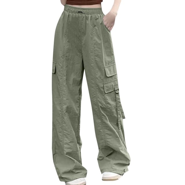 Women's Baggy Cargo Pants - Drawstring Wide Leg, Polyester - Streetwear/Hip Hop - S-XXL