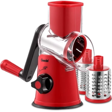 Geedel Kitchen Cheese Grater, Rotary Mandoline Vegetable Slicer with Interchangeable Blades, Easy to Use Rotary Grater Slicer for Fruit, Vegetables, Nuts