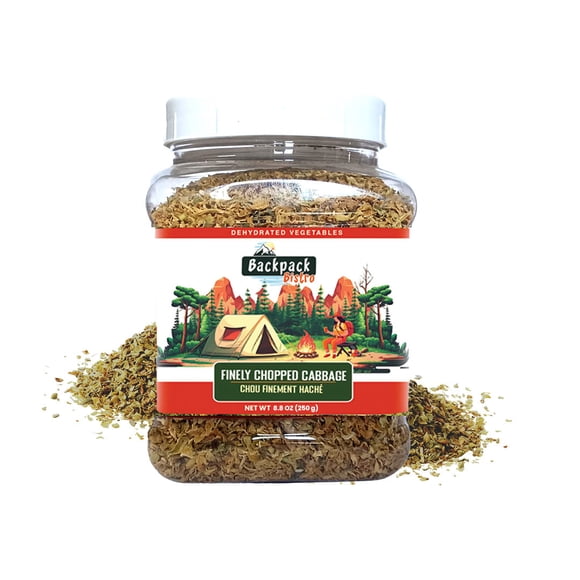 Backpack Bistro Dehydrated Finely Chopped Cabbage 8.8 oz (250 g) | Ideal for Everyday, Camping Food, Emergency & Backpacking Meals | Soups, Salads , Noodles, Stir-Fries