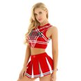 thumbnail image 2 of Aislor Ensemble Court de Pom-Pom Girl pour Femmes avec Mini Jupe Plissée Ensemble d'Uniforme de Cheerleading Rouge TG, 2 of 7