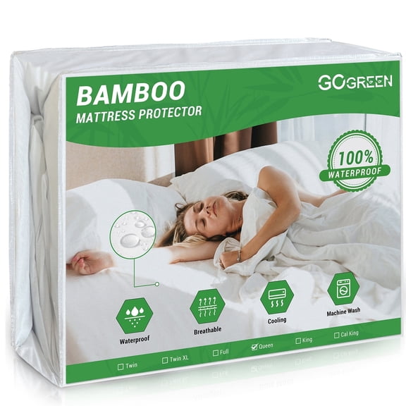 Gogreen Protège-Matelas Imperméable Housse de Matelas Anti-Punaises de Lit Lit Grand, Protège-Matelas Rafraîchissant pour Lit Grand, Housses de Matelas en Plastique Format Grand avec Poche Profonde Ajustée 6 Pouces-16 Pouces (Bambou, Blanc)