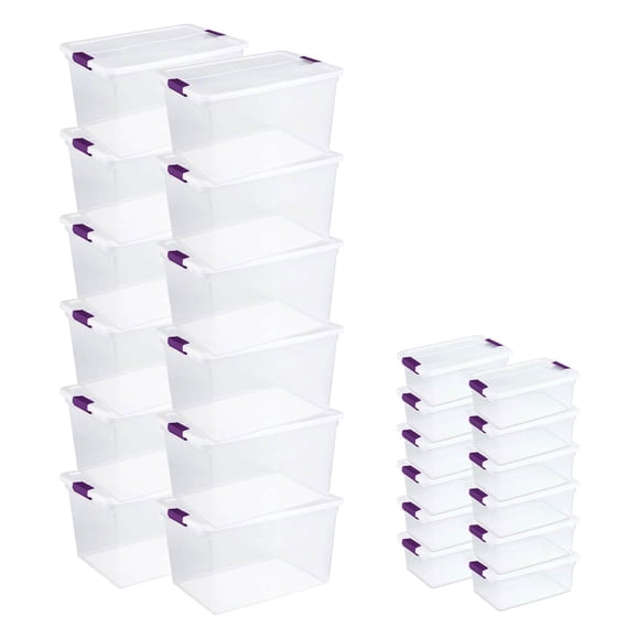 Sterilite 66 Qt Latch Lid Tote, 6 Pack, and 15 Qt Latch Lid Tote, 6 Pack