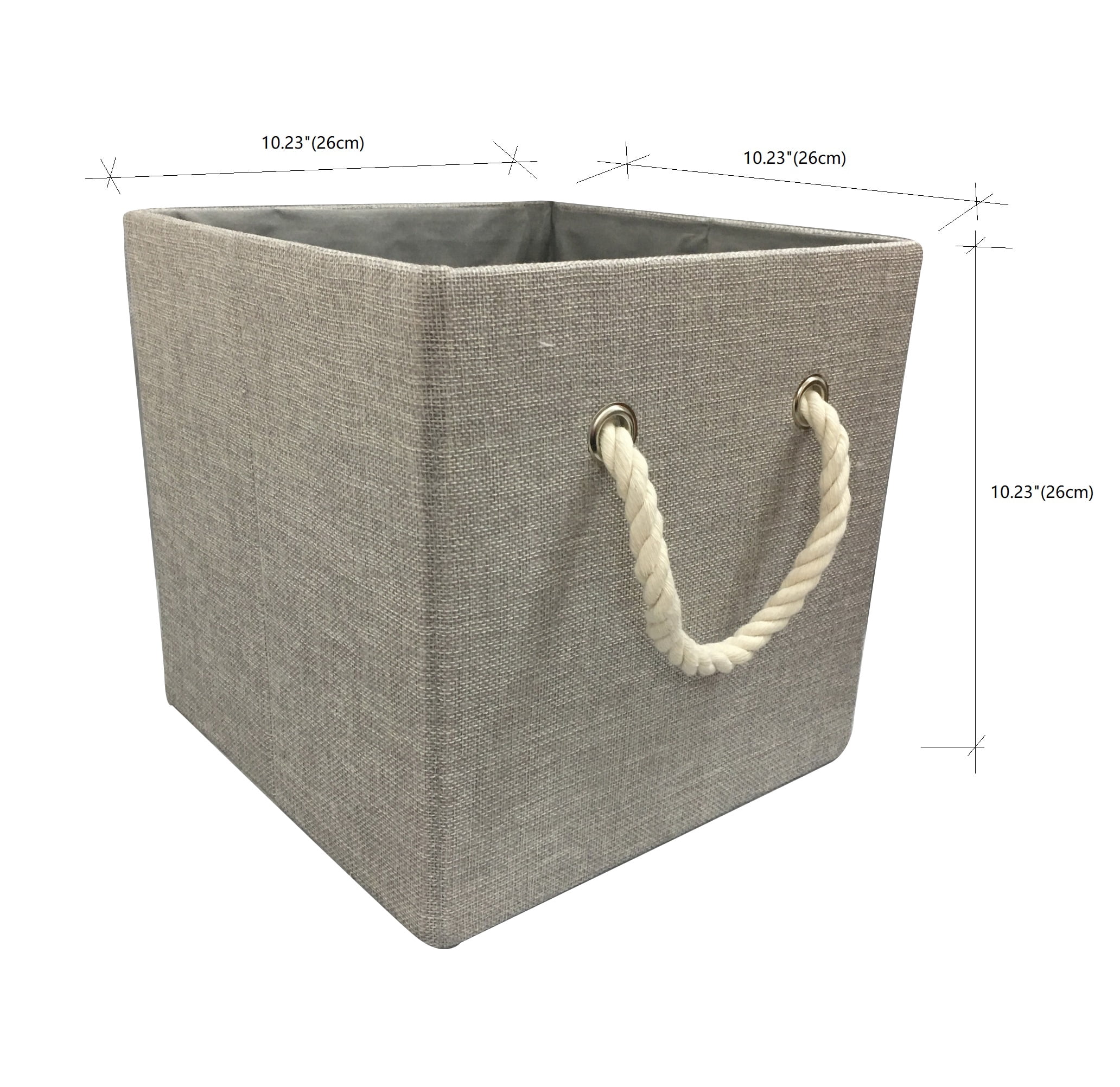 Hometrends 10.23" x 10.23" x 10.23"H Collapsible Faux Linen Fabric Storage Cube Bin with Cotton Rope Handles (Single)