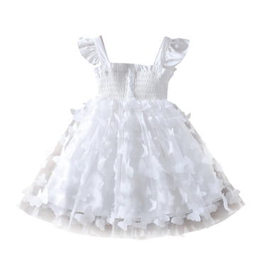zbxnLI Robe Blanche pour Filles à Manches Courtes en Maille Robe de Princesse pour Fête d'Anniversaire Robes de Mariage pour Tout-Petites Filles