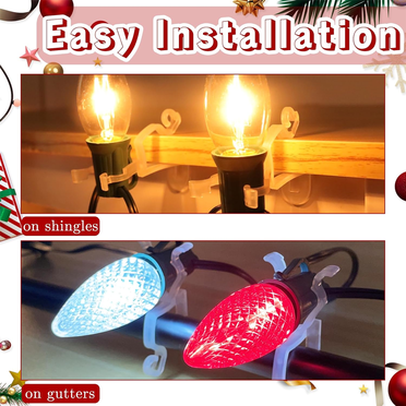 Pinces pour Lumières de Noël Tout-en-un, Lot de 100, Crochets Universels pour Gouttières et Bardeaux pour Suspendre C7, C9 et Lumières