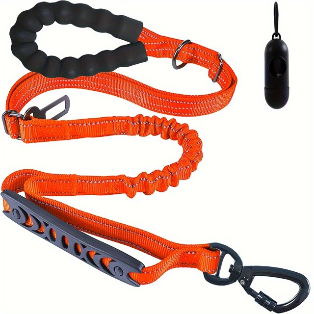 CNKOO Heavy Duty Bungee Dog Leash with 2 Padded Handles 6ft/4ft Rope Reflective Threads for Medium & Large Dogs 4-in-1 Training Leash with Car Seat Belt