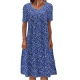 thumbnail image 1 of Ketyyh-chn99 Robes Décontractées pour Femmes Grande Taille Robe Évasée à Fleurs Robe Droite Unie pour Vacances Robe de Plage à Enfiler Bleu,G, 1 of 5