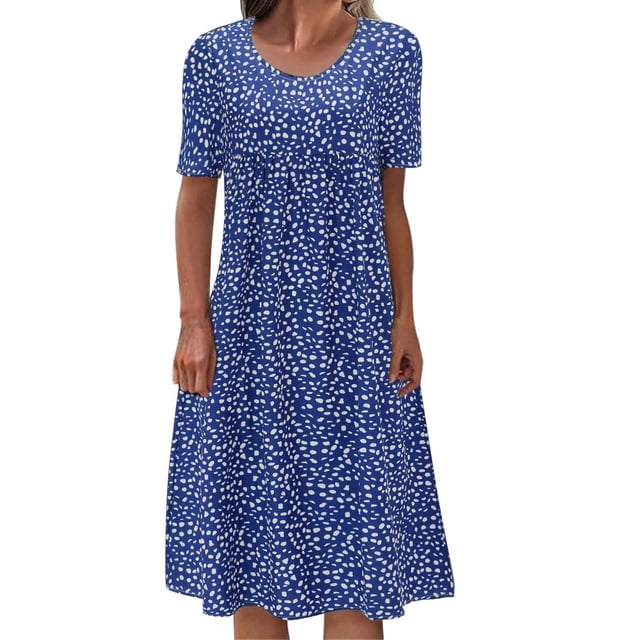 Ketyyh-chn99 Robes Décontractées pour Femmes Grande Taille Robe Évasée à Fleurs Robe Droite Unie pour Vacances Robe de Plage à Enfiler Bleu,G