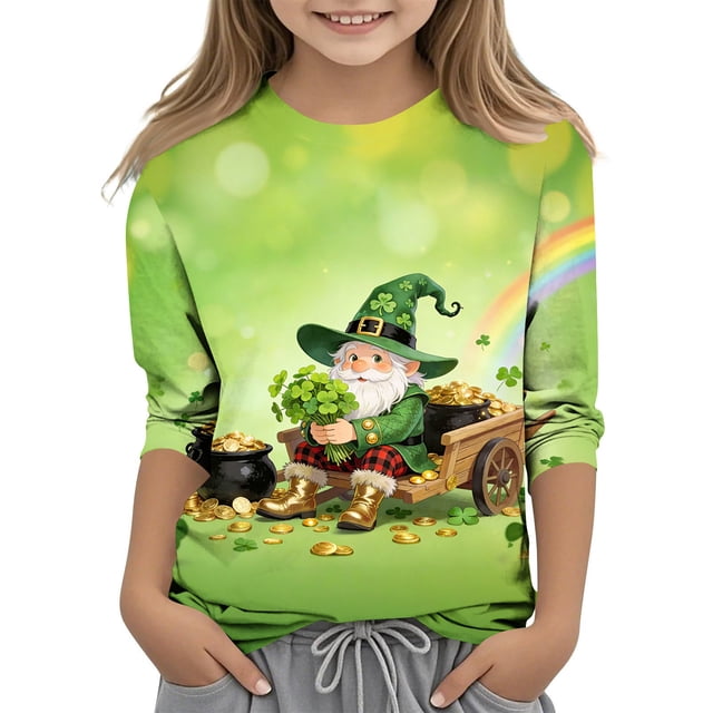 Tauxra Chandail de la Saint-Patrick pour Adultes, Chandail à Col Rond Imprimé à Manches 3/4, T-Shirt Décontracté à Manches Longues avec Graphique de Trèfle pour Activités Festives