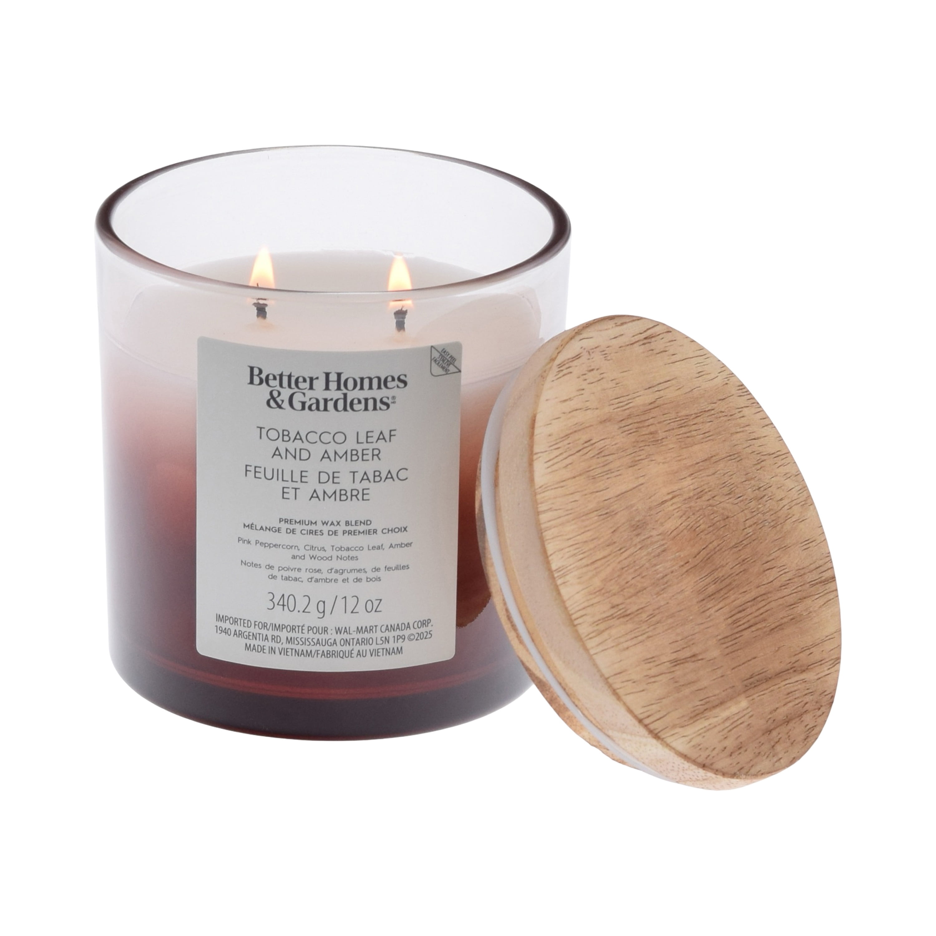 Bougie parfumée en pot ombré à 2 mèches à la cire de paraffine 12 oz Better Homes & Gardens, Feuille de tabac et ambre