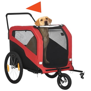 Aosom 2-in-1 Dog Bike Trailer, Pet Stroller with Hitch for Large Dogs, Red