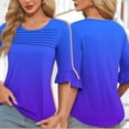 thumbnail image 2 of Plebaso Womens Summer Tops Ruffle 3/4 Length Sleeve Round Neck Shirts Pleated Casual Loose Tunic Blouses, 2 of 6