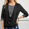 thumbnail image 2 of Ladies T Shirts Solid Sequined Long Sleeve Loose Ladies Tops Black S, 2 of 4