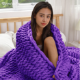 thumbnail image 2 of Comtest Couverture Jetée en Tricot Épais en Chenille, Violet Foncé, 60"x80 Pouces (Format Double), 2 of 6