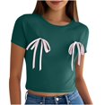 thumbnail image 4 of Pisexur Nouveau T-shirt à Manches Courtes Col Rond Imprimé Décontracté pour Femmes, Hauts d'Été pour Femmes Blanc, TG, 4 of 4