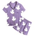 thumbnail image 4 of Pyjama Bebe Fille Enfant Filles Ensemble de Pyjama Classique en Satin Imprimé Abeille Dessin Animé Haut à Manches Courtes et Short Tenue Pyjama Bébé Violet 8 Ans-9 Ans, 4 of 4