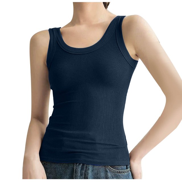 Besolor Summer Ribbed Tank Tops for Women Sleeveless Stretch Basic Tee Shirts Athletic Workout Yoga Tank Cami Tops