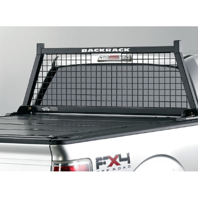 BackRack Support pour Maux de Tête 10900, Étagère de Sécurité avec Cadre en Acier Noir Enduit de Poudre avec Conception en Treillis. la Grille Est Montée à l'Arrière d'Un Camion, Offrant une protection Complète de la Fenêtre Arrière avec une Visibilité Claire à Travers l'Écran en Fil Entièrement Soudé de 2 Pouces. Compatible avec les Couvercles tonneau et Conçue pour une installation Facile avec une Trousse d'Installation. Idéale pour Transporter des Échelles et du cargo, avec une construction durable Utilisant un Fil Laminé à Froid de 3/16 Po et