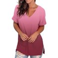 thumbnail image 3 of Jienlioq Hauts pour Femmes Liquidation Mode Féminine Décontractée Dégradé Col en V Manches Courtes T-Shirt Ample Hauts Sélections Éclair, 3 of 7