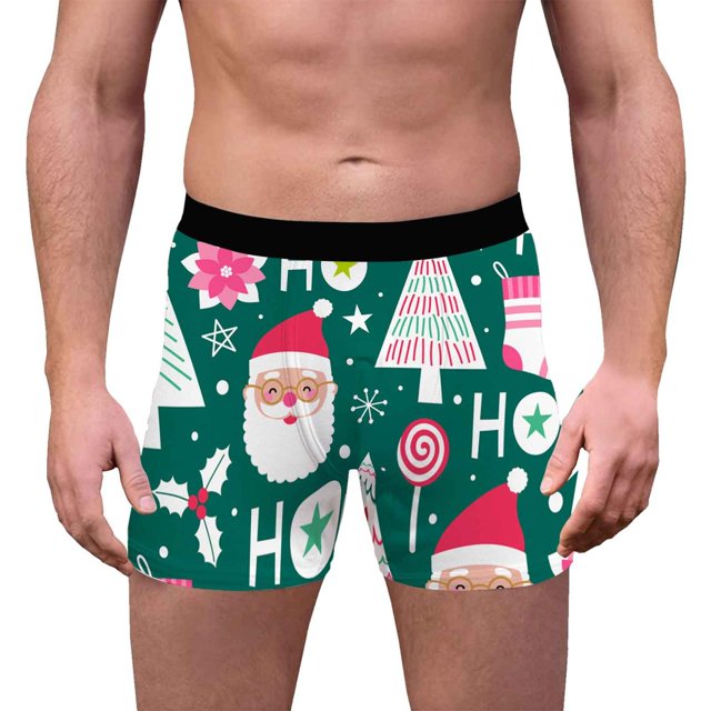 Felwors Mens Christmas Underwear 3D Printed Breathable And Comfortable Inner Mid Rise With Waist Boyshort Underwea