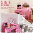 thumbnail image 4 of Qaba Coiffeuse pour Enfants avec Miroir Éclairé, Tabouret, Armoire, Tiroir, Rose, 4 of 10