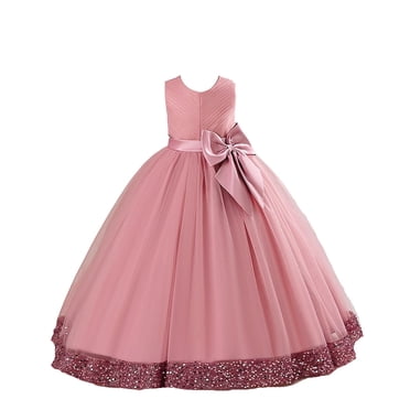 GDREDA Casual Summer Dresses for Girl Children's Sequin Children's Dress Big Bow Dress Girl Flower Girl Dress Kids Dress Pink,8-10 Years