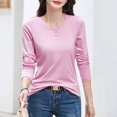 thumbnail image 1 of RXIRUCGD Hauts pour Femmes 2024 Col Rond Couleur Unie Chandail de Base Intérieur Haut/chemise à Manches Longues à Col Rond, Rose, Taille : M, 1 of 9