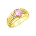 thumbnail image 3 of RYLOS Men's Rings Yellow Gold Plated Silver Rings Classic Designer Style 8X6MM Oval Gemstone & Diamond Ring Pink Ice Birthstone Rings For Men Size 9, 3 of 7