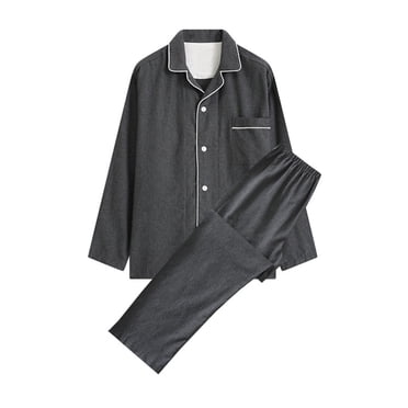 LSLJS Ensembles de Pyjama pour Hommes Décontractés Vêtements d'Intérieur Hauts à Manches Longues Pantalons Col Rabattu Pyjamas de Nuit Ensembles, Vêtements de Nuit pour Hommes Cadeaux pour Hommes