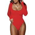 thumbnail image 1 of ORUYROP Women's Square Neck Long Sleeve T-shirt Basic Bodysuit Jumpsuits, 1 of 4