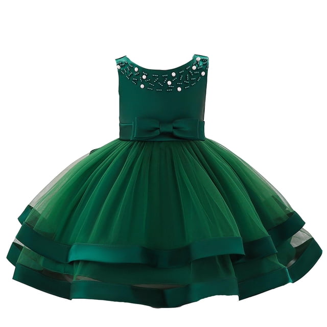 Robes pour Bébé Fille Robes Formelles pour Tout-Petit Robe Vert Foncé Filles Robe Chic pour Filles Robes pour Fille Taille 6-12 Mois