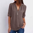 thumbnail image 1 of Crop Tops pour Femmes Tendance Chemises d'Été à Manches Longues pour Femmes Fermeture Éclair Tunique Décontractée Col en V Blouse à Manches Roulables Hauts Blouse de Travail pour Femmes en Liquidation, 1 of 6