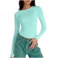 thumbnail image 1 of Timegard Hauts de Sortie pour Femmes Col Ras du Cou Manches Longues Ajusté Blouse Unie Décontractée Confortable T-Shirt Hauts, 1 of 5