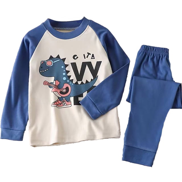 Pyjamas pour Enfants Assortis Doux et Chauds à Manches Longues pour Bébé Fille Bleu 7-8 Ans