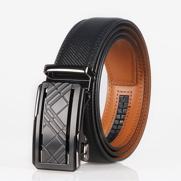 Toytexx 43 inch Men’s Ratchet Belt Automatic Slide Buckle Leather Belt for Men Adjustable Cut-to-Fit Dress Belt 3.5cm Width No Holes Micro-Adjust Belt