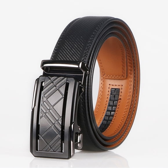 Toytexx 43 inch Men’s Ratchet Belt Automatic Slide Buckle Leather Belt for Men Adjustable Cut-to-Fit Dress Belt 3.5cm Width No Holes Micro-Adjust Belt