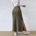 thumbnail image 4 of Jupe Crayon Midi Fendue en Tricot Côtelé Extensible Taille Haute pour Femmes, 4 of 6